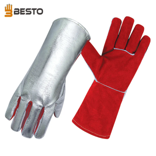 BESTO 1028 Aluminium Foil 800 Degrees Heat Resistant Leather Welding Gloves 