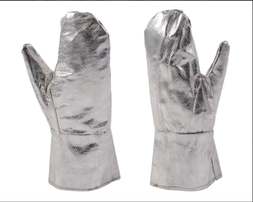 Aluminium Foil & Fiber Glass Coating Fire Resistant Silver Palm Gloves